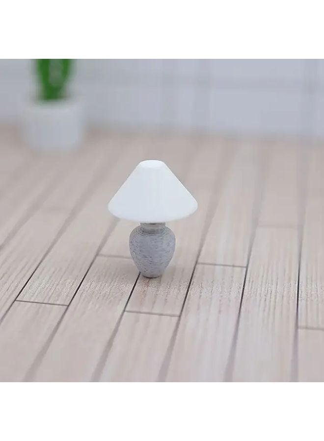 1pc Miniature Table Lamp Modern White Beige Gray Shade Dollhouse Diorama Lighting - Image 1