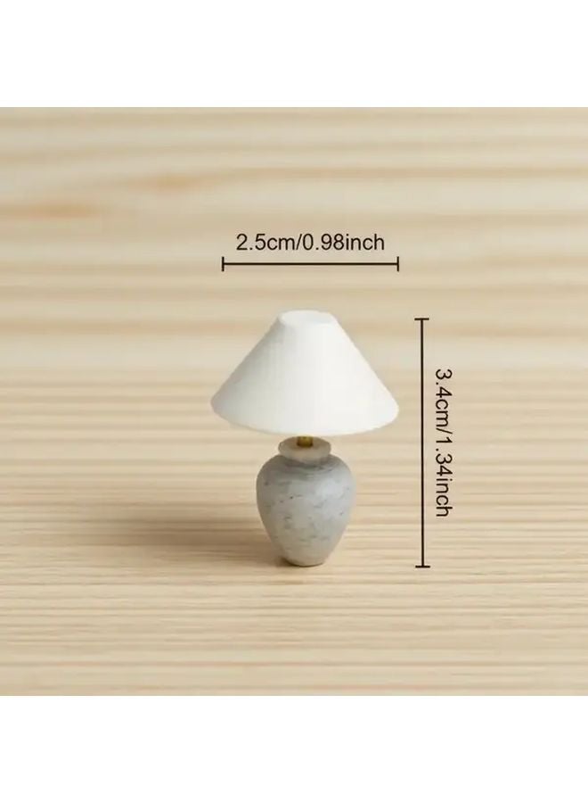 1pc Miniature Table Lamp Modern White Beige Gray Shade Dollhouse Diorama Lighting - Image 3