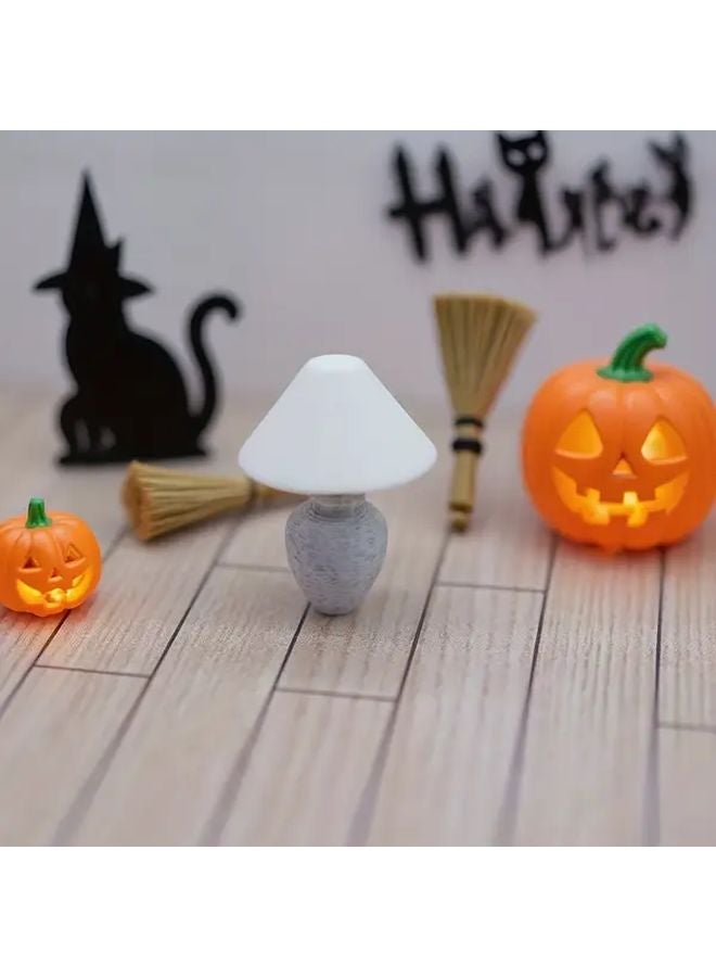 1pc Miniature Table Lamp Modern White Beige Gray Shade Dollhouse Diorama Lighting - Image 5