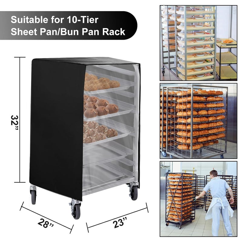tiscover Bread Rack Cover with Zipper, 10tier Sheet Pan Rack/Bun Pan Rack Cover with Vents ，23"X28"X32" Bakery Single Rack Covers Waterproof and Dustproof，Black - Image 4