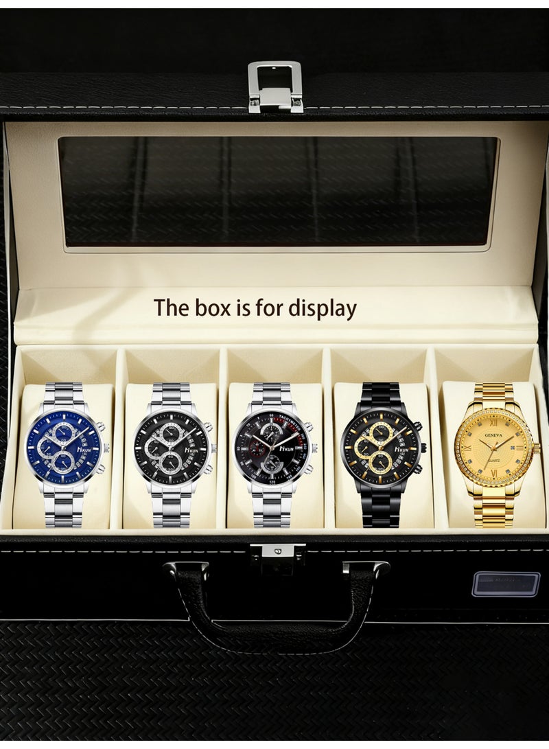 5-piece set of various business style men's stainless steel watch sets, suitable for various scenarios, perfect for giving him the perfect holiday birthday gift