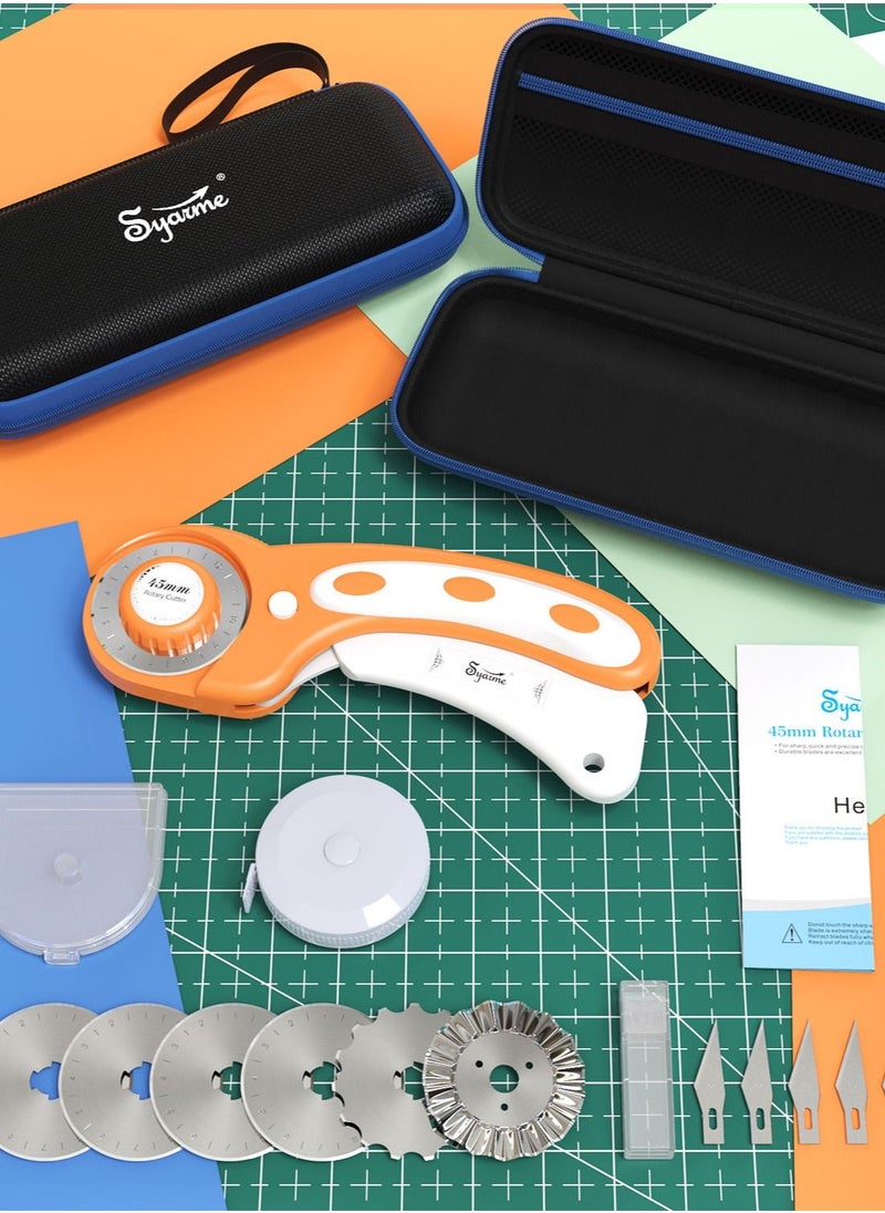 Syarme Rotary Cutter, 45mm Rotary Cutter Fabric Set with 6 Spare Rotary Blades for Precisely Cutting of Fabric, Leather, Paper, Fibers and More. Includes Storage Box, Precision Knife -  Orange  - Image 3