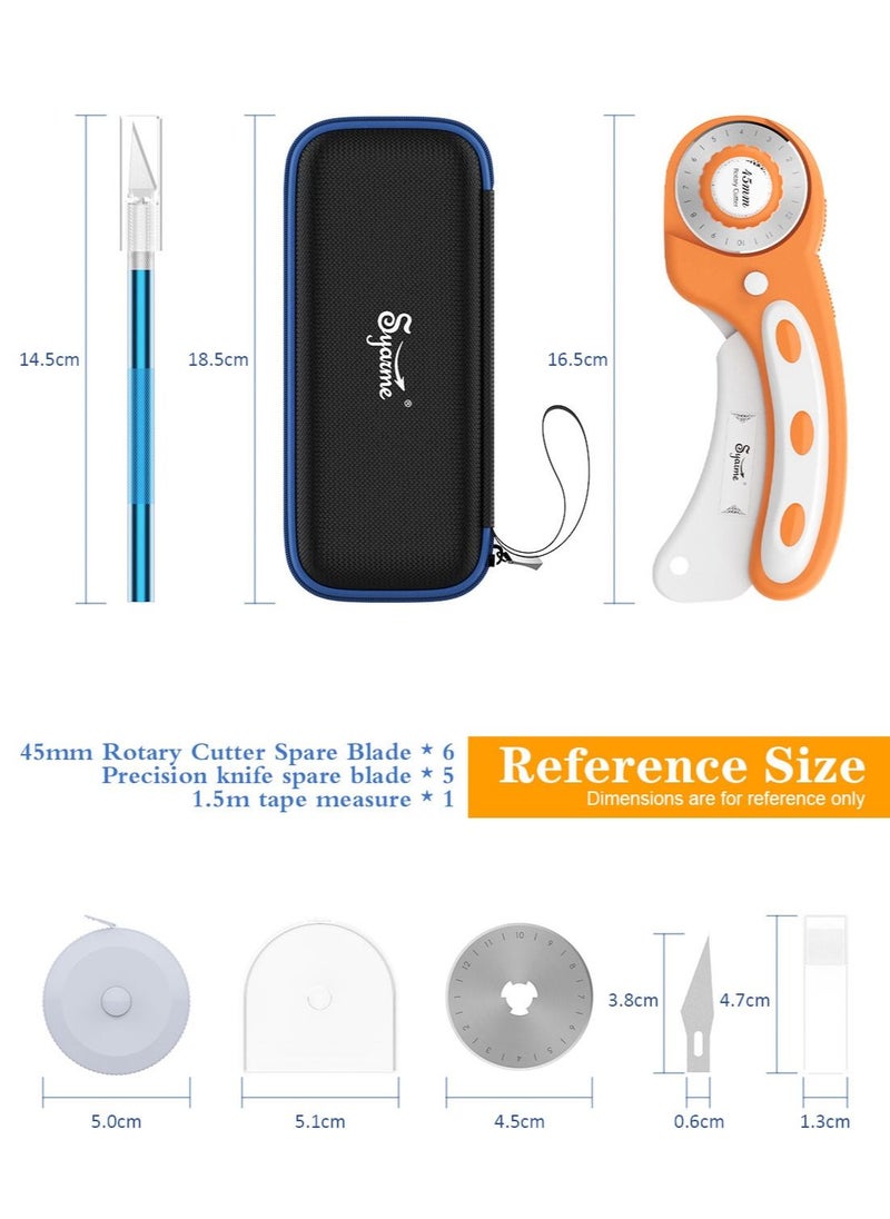 Syarme Rotary Cutter, 45mm Rotary Cutter Fabric Set with 6 Spare Rotary Blades for Precisely Cutting of Fabric, Leather, Paper, Fibers and More. Includes Storage Box, Precision Knife -  Orange  - Image 5