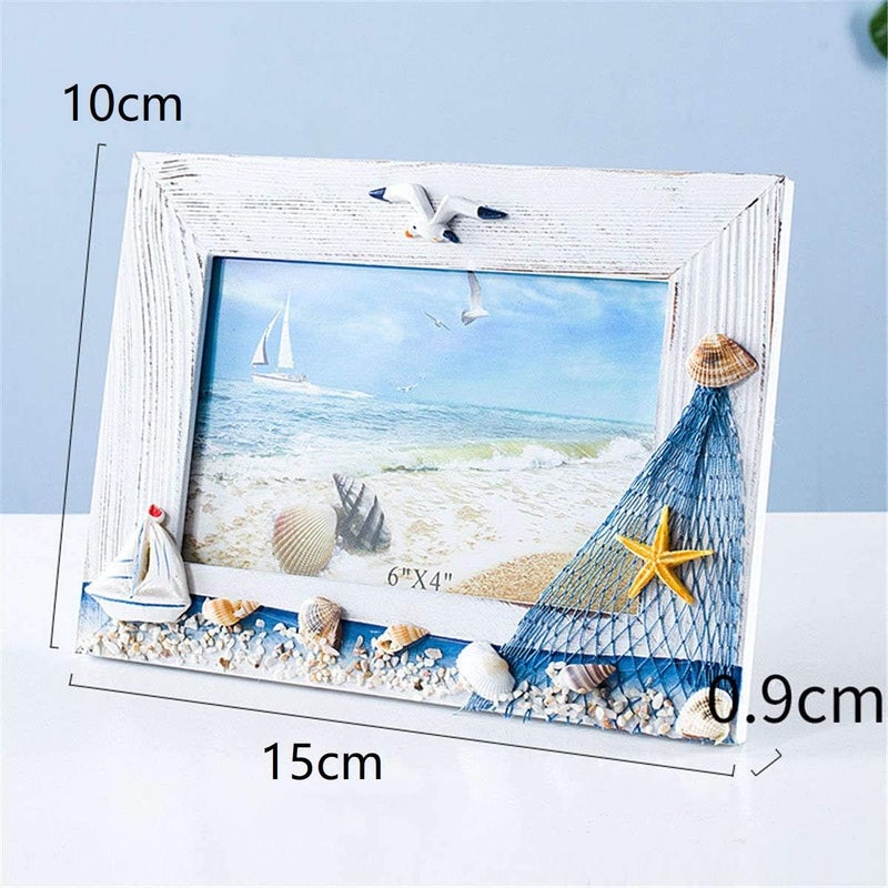 JANOU Mediterranean Photo Frame Wooden Picture Frame Wooden Photo Frame Holder for Nautical Beach Themed Home Coffee Shop Decoration, 6x4 Inch - Image 2