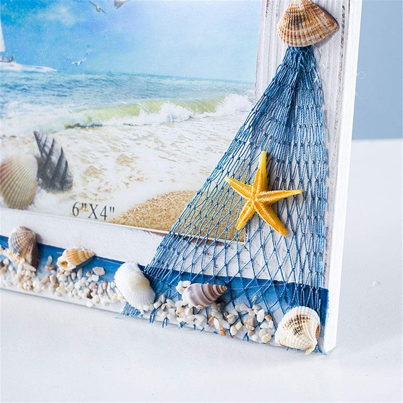 JANOU Mediterranean Photo Frame Wooden Picture Frame Wooden Photo Frame Holder for Nautical Beach Themed Home Coffee Shop Decoration, 6x4 Inch - Image 5