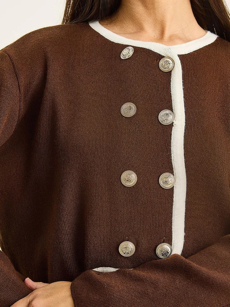 Bianco Lucci LUCCI Ribbed Knit Button-Up Cardigan