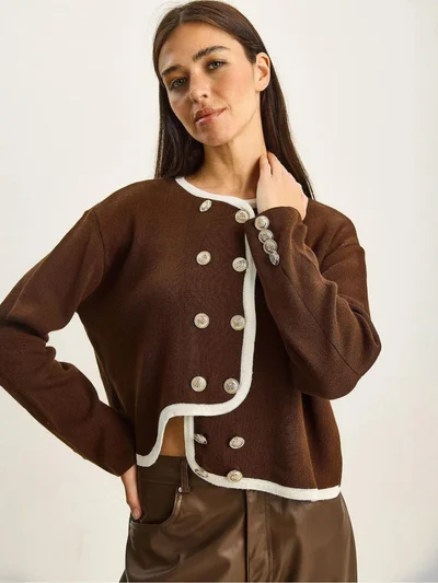 Bianco Lucci LUCCI Ribbed Knit Button-Up Cardigan