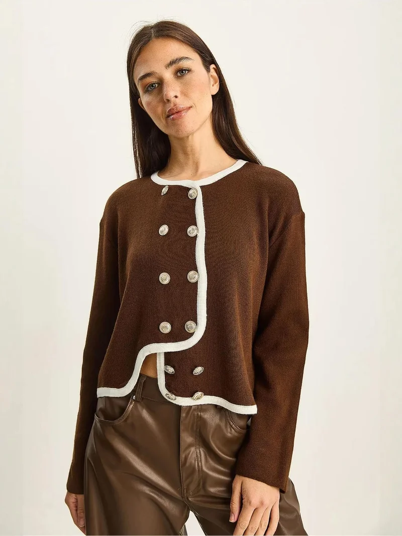 Bianco Lucci LUCCI Ribbed Knit Button-Up Cardigan