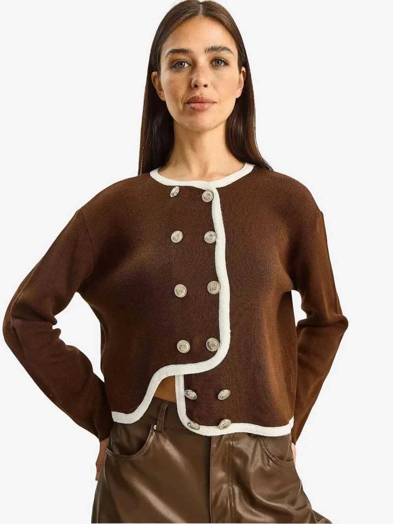 Bianco Lucci LUCCI Ribbed Knit Button-Up Cardigan