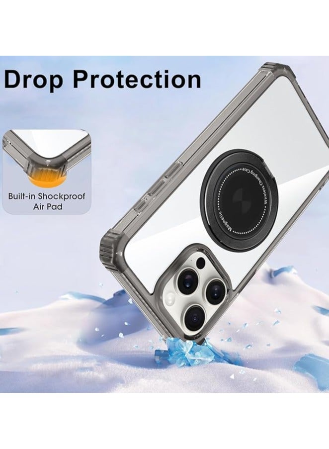 Clear Case for iPhone 16 Pro Max Case with Stand [ Compatible with MagSafe ], Military Grade Heavy Duty Cover with Magnetic 360 Rotatable Ring Kickstand for Women Men, Transparent Black - Image 4
