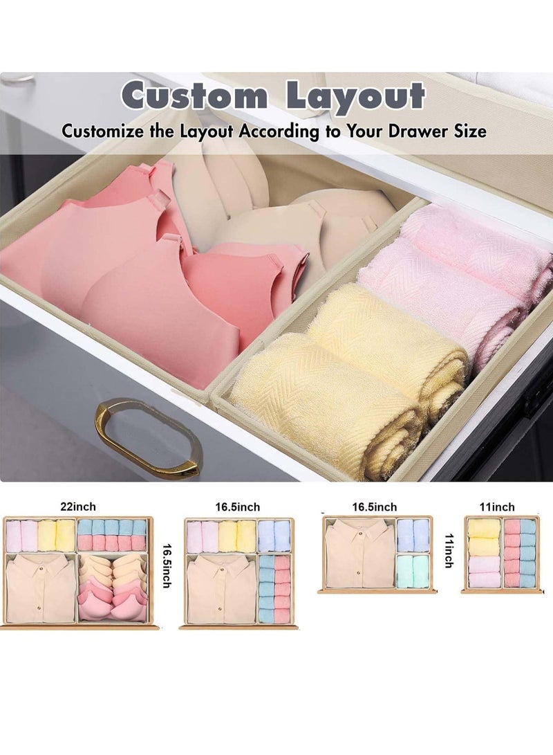 6 Pcs  Drawer Organizer for Clothing Foldable Underwear Drawer Organizer Fabric Closet Organizers and Storage Dresser Drawer Dividers for Clothes Socks Scarves Ties  (Beige)  - Image 4