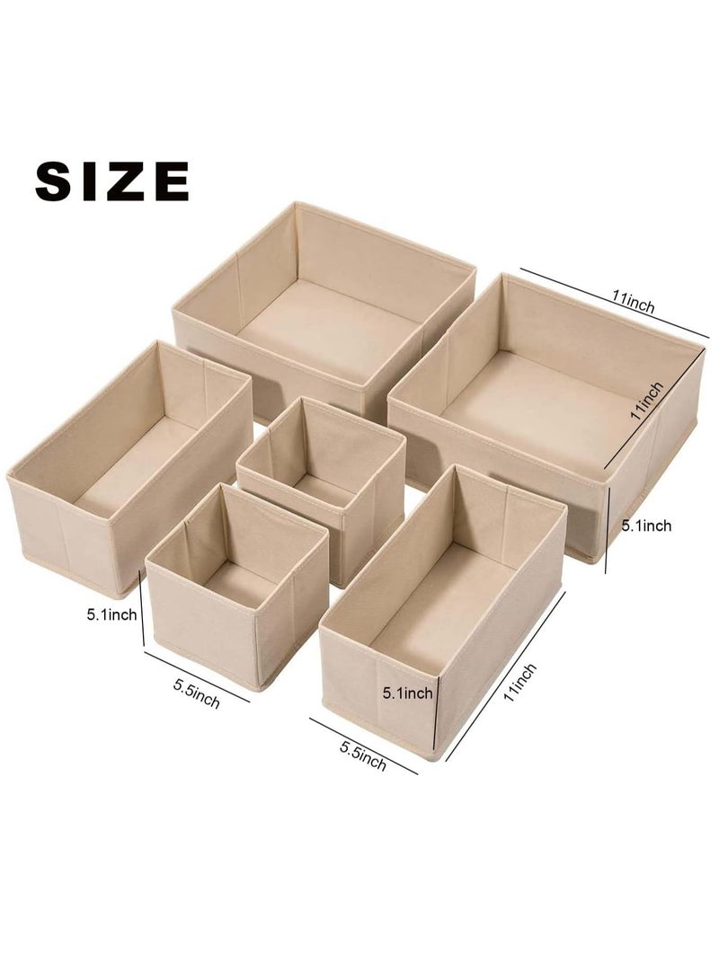 6 Pcs  Drawer Organizer for Clothing Foldable Underwear Drawer Organizer Fabric Closet Organizers and Storage Dresser Drawer Dividers for Clothes Socks Scarves Ties  (Beige)  - Image 3