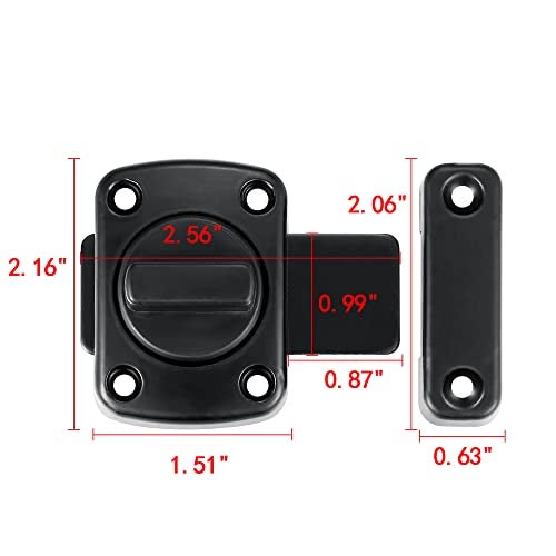 INIRET 2 Packs Rotate Bolt Latch Gate Latches Safety Door Lock,Pet Door Lock, Cabinet Furniture,Windows,Bathroom，Antique Lock Gate Latches Wine Cabinet Closet Door Latches (Black_2 Pack) - Image 2