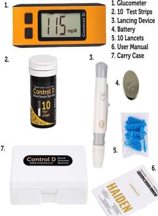 كونترول_دي جهاز قياس نسبة السكر في الدم Control D مع عبوة من 10 شرائط اختبار، برتقالي - Image 3