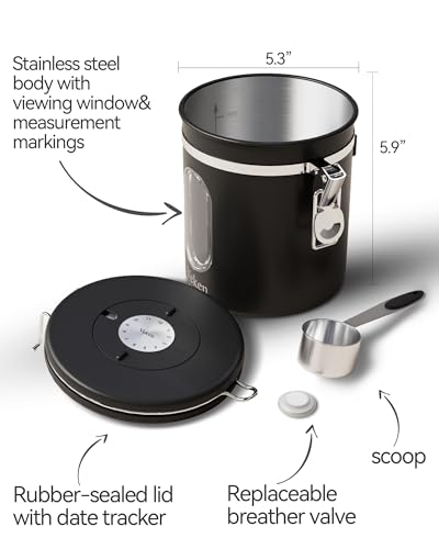 Veken Coffee Canister with Window, Airtight Stainless Steel Kitchen Food Storage Container with Lids, Date Tracker and Scoop for Grounds Coffee, Beans, Tea, Flour, Cereal, Sugar Jars, 16OZ, Black - Image 5