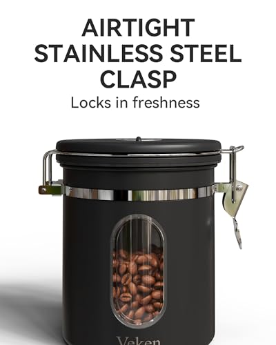 Veken Coffee Canister with Window, Airtight Stainless Steel Kitchen Food Storage Container with Lids, Date Tracker and Scoop for Grounds Coffee, Beans, Tea, Flour, Cereal, Sugar Jars, 16OZ, Black - Image 3