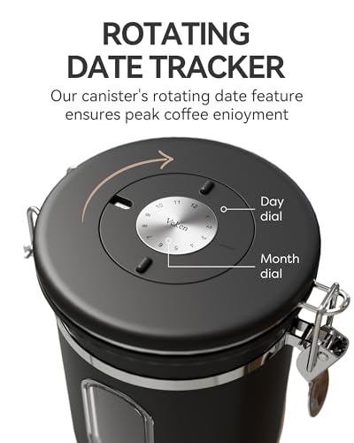 Veken Coffee Canister with Window, Airtight Stainless Steel Kitchen Food Storage Container with Lids, Date Tracker and Scoop for Grounds Coffee, Beans, Tea, Flour, Cereal, Sugar Jars, 16OZ, Black - Image 4