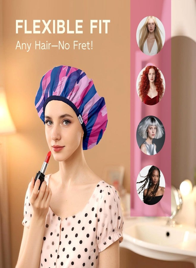 Years calm Waterproof Shower Cap for Women - Double-Layer Reusable Bath Cap with Elastic Band for Long/Short/Curly/Braids Hair, Washable & Travel-Friendly, Fit for Shower, Spa (Stripe Shower Cap) - Image 5