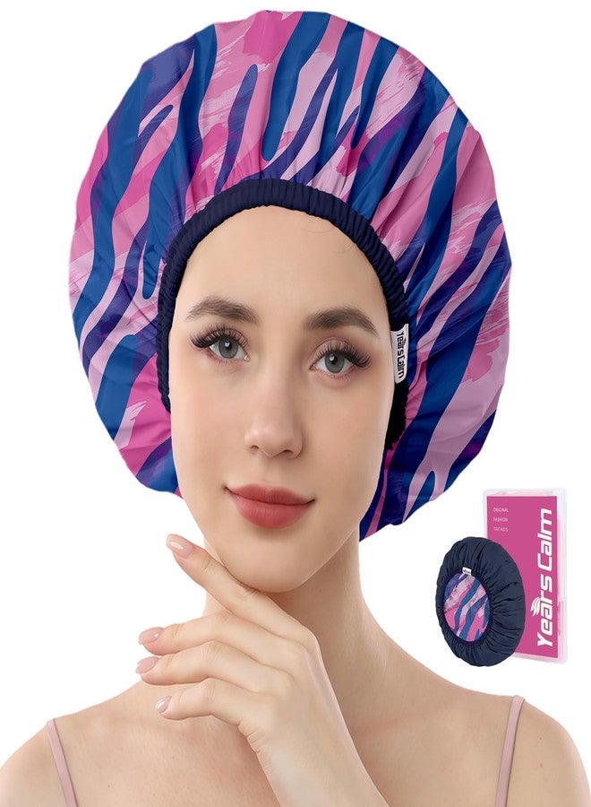 Years calm Waterproof Shower Cap for Women - Double-Layer Reusable Bath Cap with Elastic Band for Long/Short/Curly/Braids Hair, Washable & Travel-Friendly, Fit for Shower, Spa (Stripe Shower Cap) - Image 1
