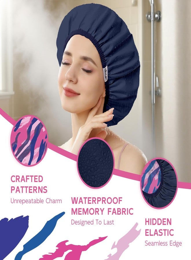 Years calm Waterproof Shower Cap for Women - Double-Layer Reusable Bath Cap with Elastic Band for Long/Short/Curly/Braids Hair, Washable & Travel-Friendly, Fit for Shower, Spa (Stripe Shower Cap) - Image 3