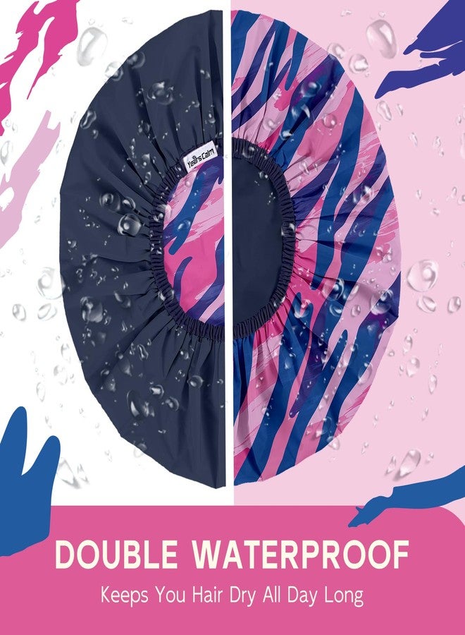 Years calm Waterproof Shower Cap for Women - Double-Layer Reusable Bath Cap with Elastic Band for Long/Short/Curly/Braids Hair, Washable & Travel-Friendly, Fit for Shower, Spa (Stripe Shower Cap) - Image 4