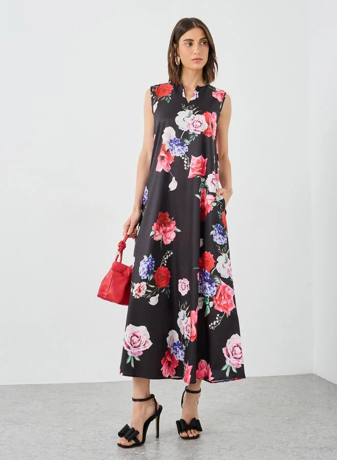 Take Two Take Two Women Black Floral Print Sleeveless A-Line Maxi Dress