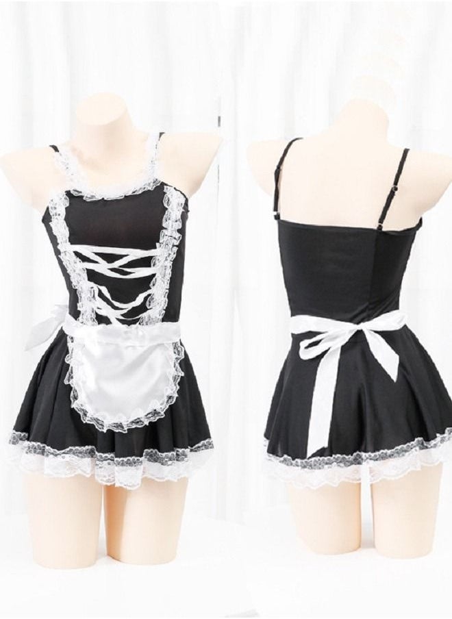 NIBEMINENT Sweet Babydoll Lingerie Set for Women Black+White 