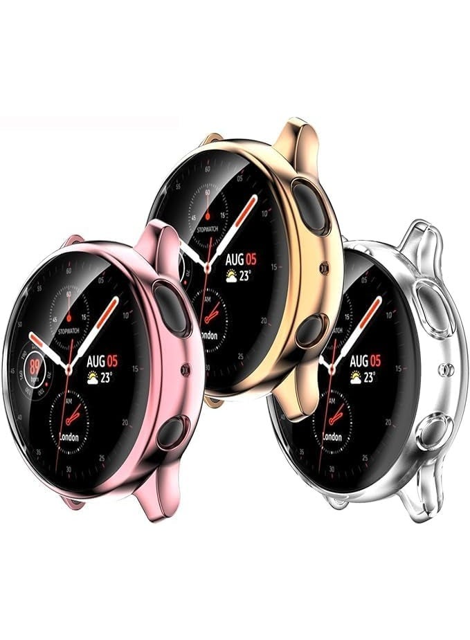compatible with Samsung Galaxy Watch Active 2 44mm Screen Protector Case, Plated Soft TPU Case Full Coverage Screen Protective Cover Bumper Shell for Galaxy Active 2 44mm Smart Watch (Pink) - Image 2