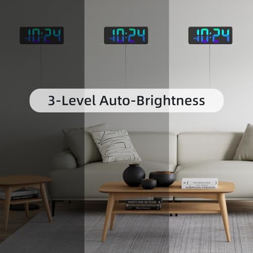 XUANZIT LED Digital Wall Clock with Dynamic RGB Display, Big Digits, Auto-Brightness, 12/24Hr Format, Modern Electric Small Silent Wall Clock for Living Room, Bedroom, Classroom, Farmhouse, Kitchen, Office - Image 5