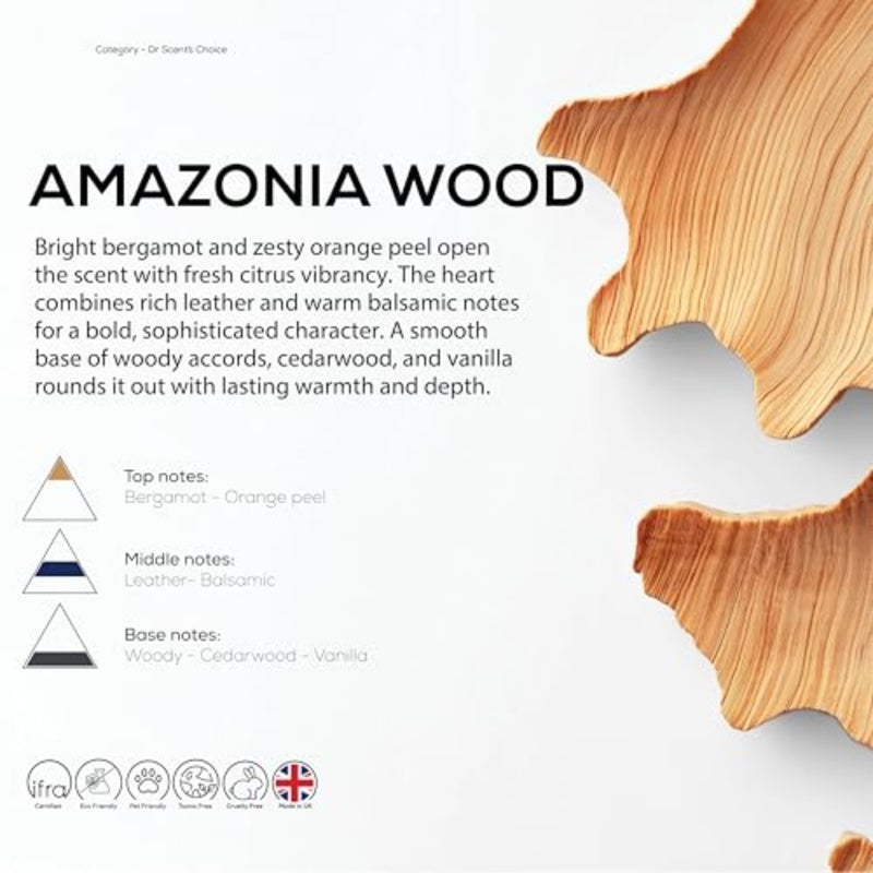 Dr Scent Premium Diffuser Aroma Oil- Amazonia Wood - Refreshing Bergamot and Seville Orange Blend Leather and Balsamic Middle Notes Woody Cedarwood Base Long-lasting Fragrance 500ml - Image 2