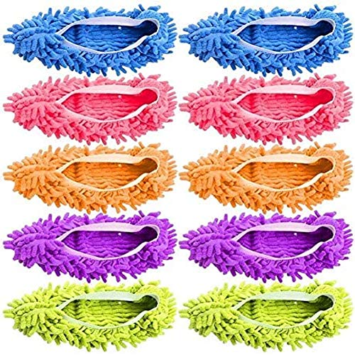 Tamicy Mop Slippers Shoes 5 Pairs (10 Pieces) - Microfiber Cleaning House Mop Slippers Floor Cleaning Tools Shoe Cover Soft Washable Reusable Microfiber Foot Socks Floor Cleaning Tools Shoe Cover - Image 1