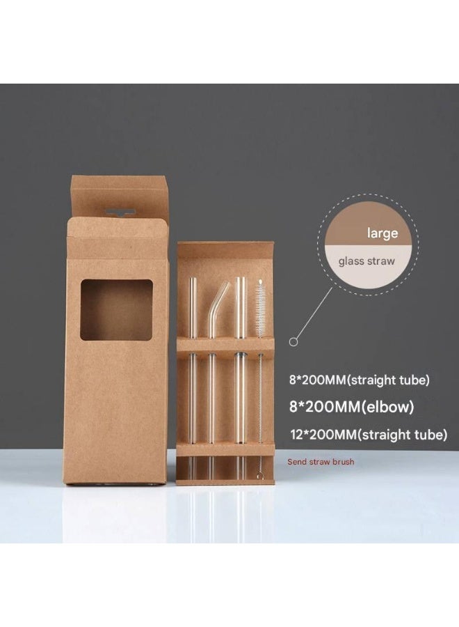مجموعة 3 قطع من مصاصات زجاجية شفافة بحجم كبير مع صندوق تخزين من جلد البقر، تصميم مستقيم ومنحني للعصائر والحليب والماء، أعواد تقليب بأسلوب بسيط مع فرشاة تنظيف، تشمل: 1 مصاصة مستقيمة 8×200مم، 1 مصاصة منحنى 8×200مم، 1 مصاصة مستقيمة 12×200مم - Image 1
