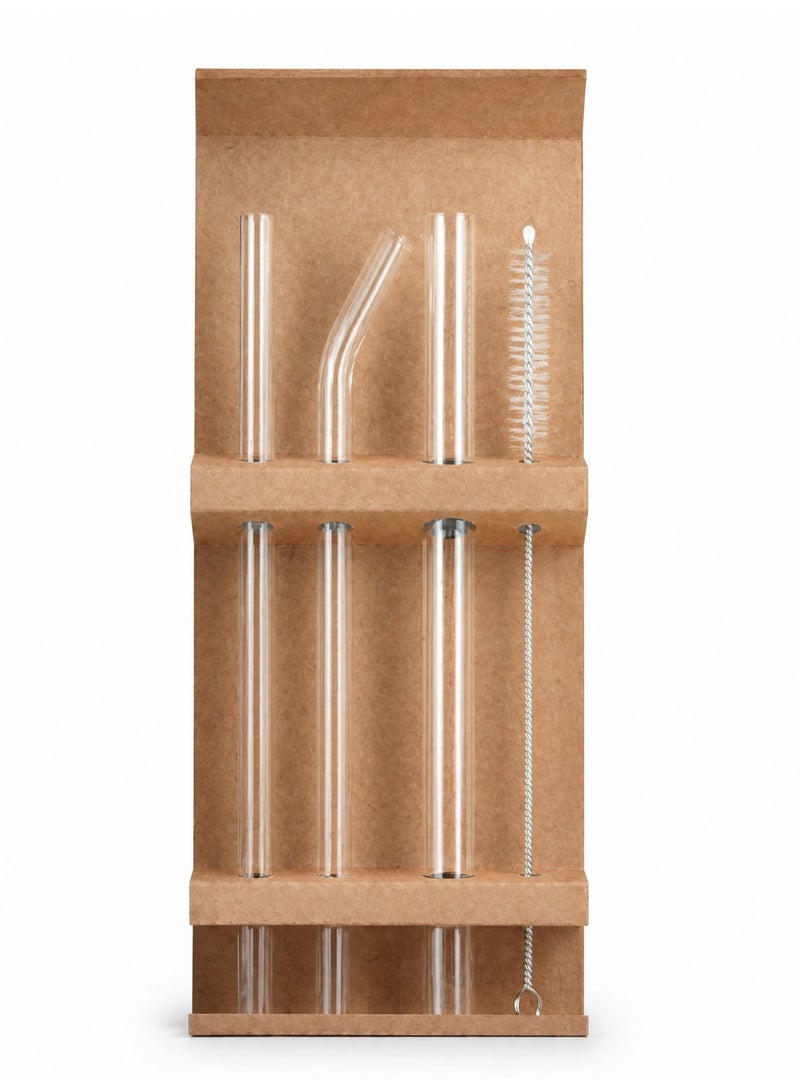 Large Size 3-Piece Clear Glass Straw Set with Cowhide Storage Box, Straight and Bent Design for Juice, Milk, and Water, Minimalist Stirrers with Cleaning Brush, Includes 1 Straight Straw 8×200mm, 1 Bent Straw 8×200mm, 1 Straight Straw 12×200mm - Image 1
