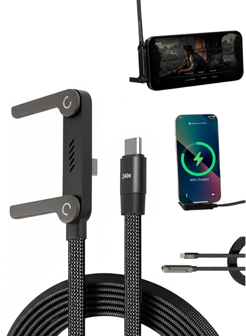 Sunshine Trade World 2-in-1 Foldable Phone Stand USB-C Cable 240W Fast Charging – 1.5M Braided Type-C Charger Cable with Invisible Mobile Stand, Super Fast USB-C Charging Cord for iPhone 16/15, Samsung S25/S24 Ultra, Xiaomi, Huawei, Tablets, MacBook, iPad & USB-C Devices - Image 1