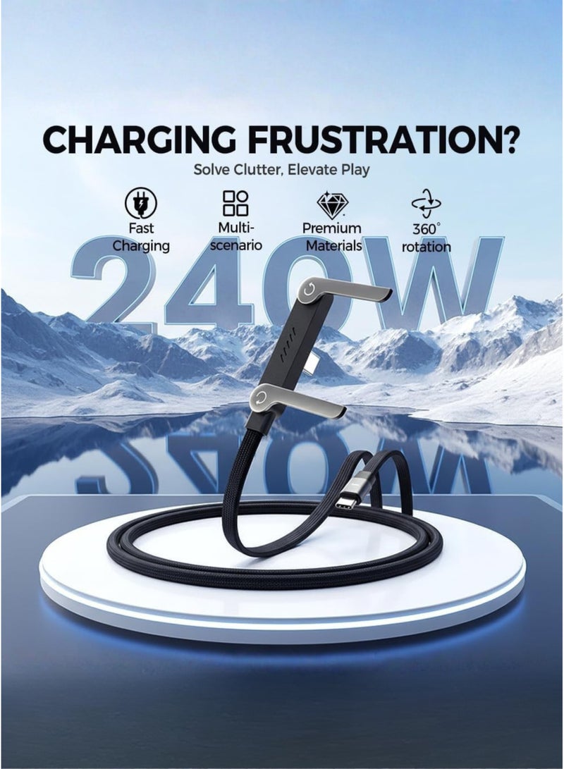 Sunshine Trade World 2-in-1 Foldable Phone Stand USB-C Cable 240W Fast Charging – 1.5M Braided Type-C Charger Cable with Invisible Mobile Stand, Super Fast USB-C Charging Cord for iPhone 16/15, Samsung S25/S24 Ultra, Xiaomi, Huawei, Tablets, MacBook, iPad & USB-C Devices - Image 3