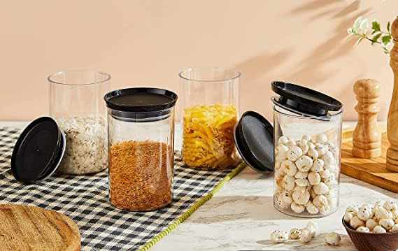 Homeor Plastic Storage Jar and Container Set I Air Tight & BPA Free Stackable Containers for Kitchen Storage Set I Grocery Kitchen Container Set I Multipurpose Kitchen Jar, 900 Ml Each, Set 6, Black - Image 3