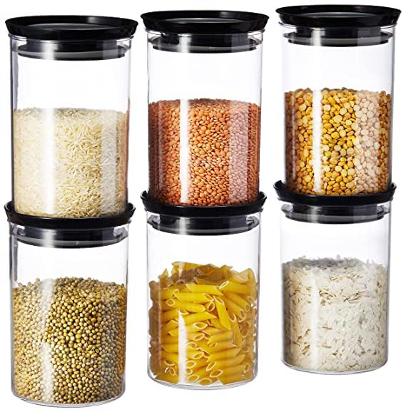 Homeor Plastic Storage Jar and Container Set I Air Tight & BPA Free Stackable Containers for Kitchen Storage Set I Grocery Kitchen Container Set I Multipurpose Kitchen Jar, 900 Ml Each, Set 6, Black - Image 5