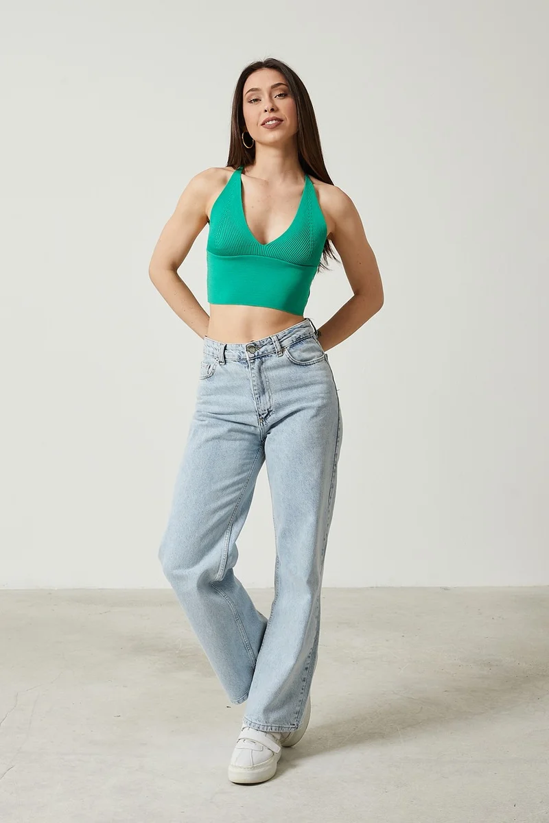Twenty3 Women's Super Crop Back Detailed Knitwear Bustier Blouse