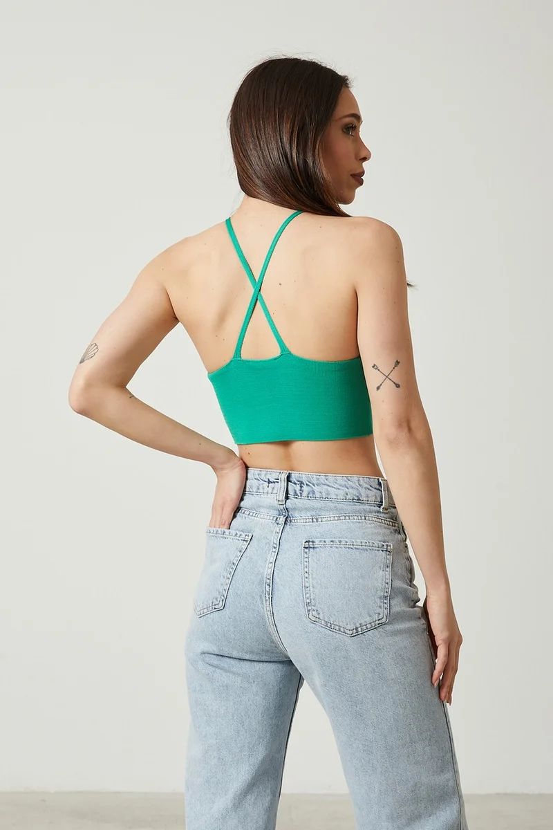 Twenty3 Women's Super Crop Back Detailed Knitwear Bustier Blouse