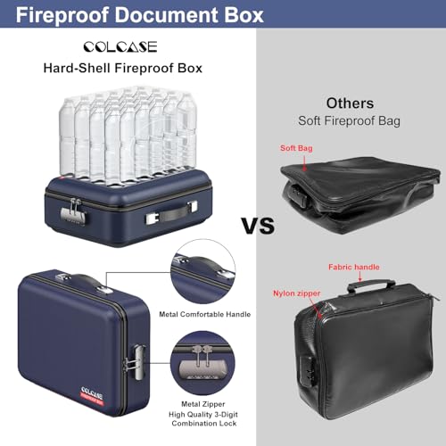 COLCASE Fireproof File Box, Hard Case Fireproof Document Organizer with Lock Hard-Shell Design Fireproof Water Resistant Safe Box for Important Documents Certificates Laptop Passports Blue - Image 3