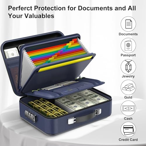 COLCASE Fireproof File Box, Hard Case Fireproof Document Organizer with Lock Hard-Shell Design Fireproof Water Resistant Safe Box for Important Documents Certificates Laptop Passports Blue - Image 5