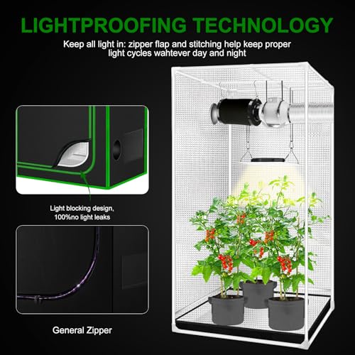 MELONFARM 4x2 Grow Tent, 48"x24"x60'' High Reflective 600D Diamond Mylar Canvas with Observation Window and Floor Tray for Hydroponic Indoor Plant Growing - Image 3