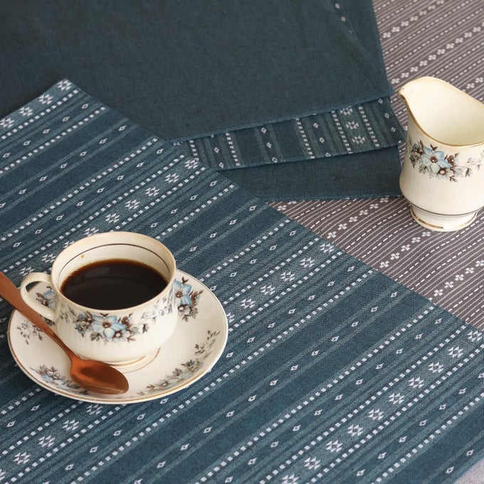 PLACEMATS REVERSIBLE WIPEABLE COTTON PLACEMATS WOVEN AEGEAN BLUE 6
