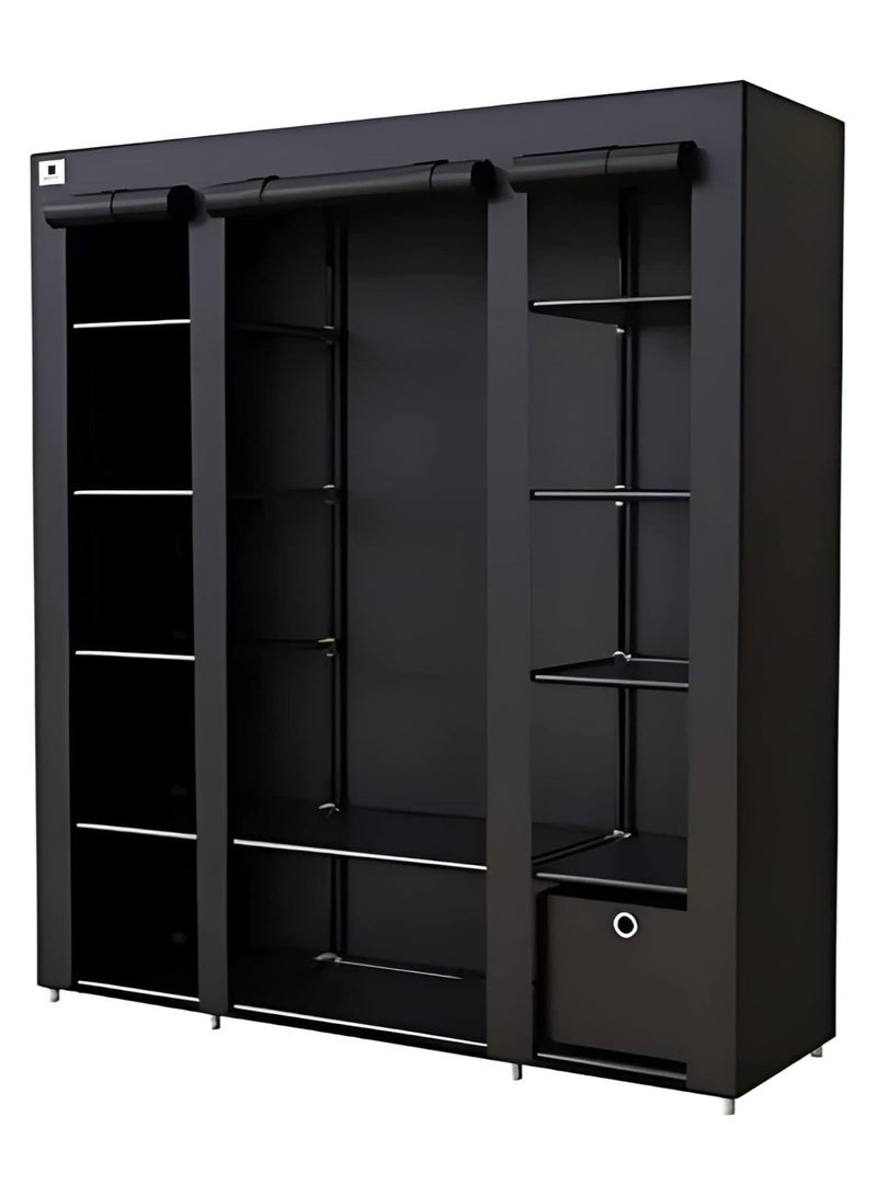 PRIMO PLUS Portable Wardrobe, Wardrobe Shelves, Clothes Storage Organiser with 4 Hanging Rails 130x45x175 cm , Black - Image 1