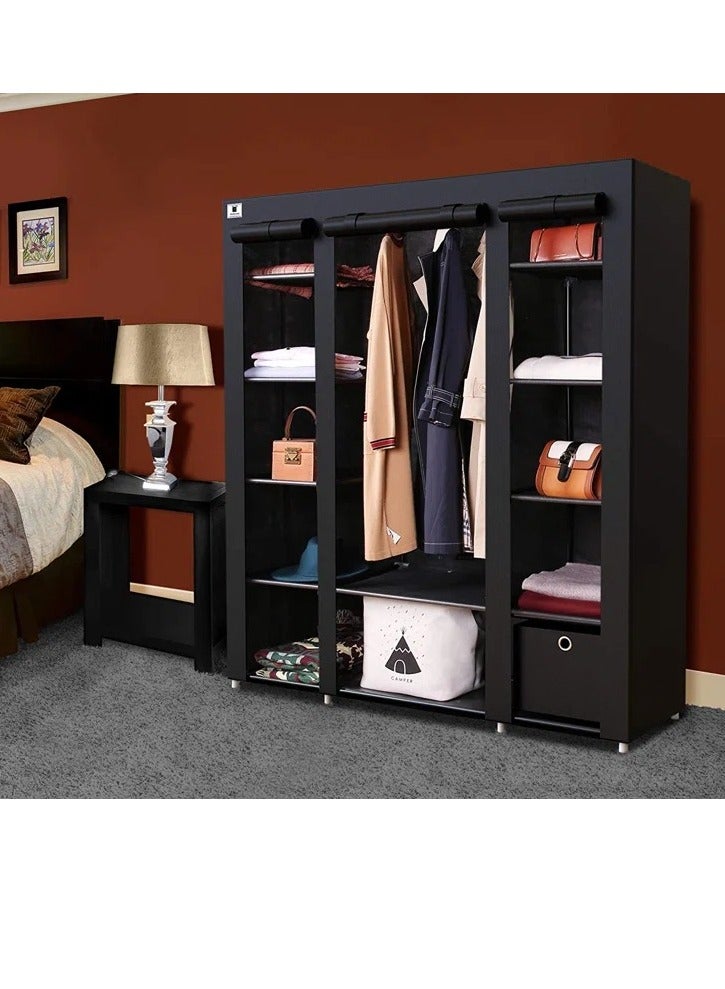 PRIMO PLUS Portable Wardrobe, Wardrobe Shelves, Clothes Storage Organiser with 4 Hanging Rails 130x45x175 cm , Black - Image 3