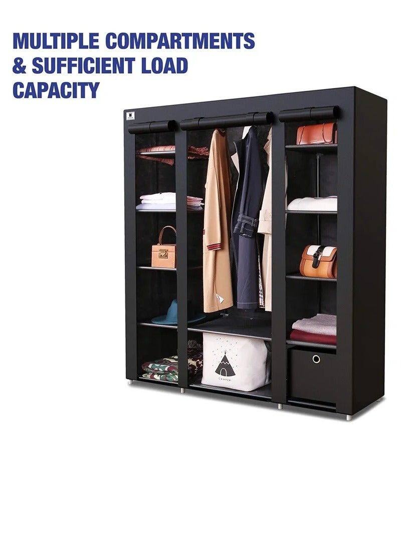 PRIMO PLUS Portable Wardrobe, Wardrobe Shelves, Clothes Storage Organiser with 4 Hanging Rails 130x45x175 cm , Black - Image 4