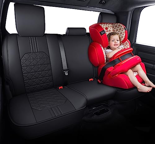 YIERTAI Rear Seat Covers for RAM 2009-2023 2024 2025 2026 1500HD 2010-2026 2500 3500HD Pickup Crew Double Cab Quad Cab Waterproof Faux Leather Back Seat Cover(1 Rear Seat Cover/Black) - Image 2