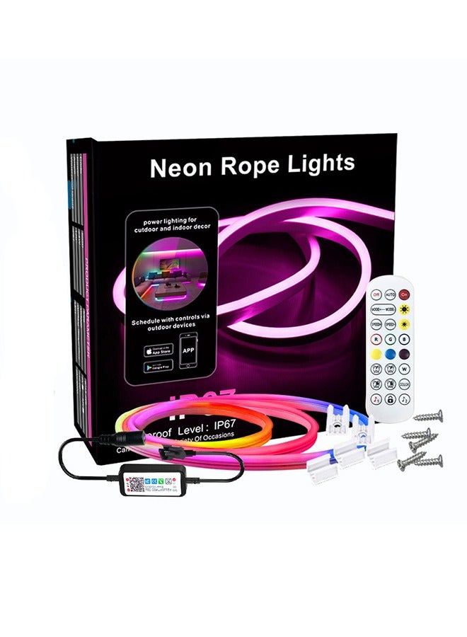 كوزينيست شريط إضاءة سيليكون مرن RGB نيون مرن، شريط إضاءة نيون مرن يعمل بالبلوتوث، إضاءة محيطة مائية جارية يتم التحكم فيها بالصوت، 5 م - Image 1