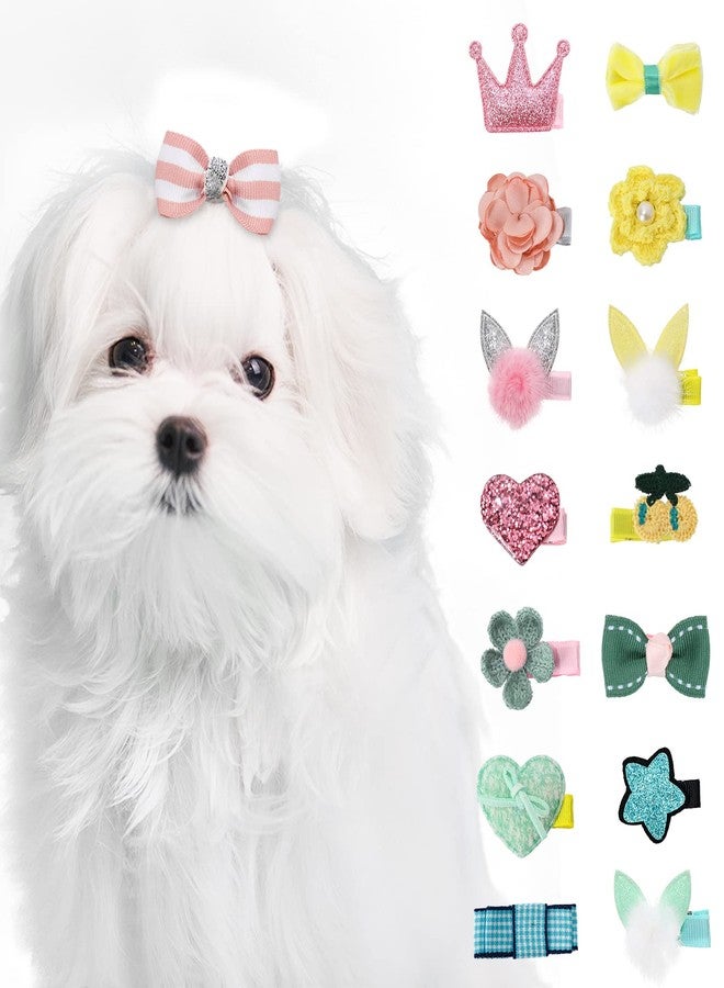 Whaline 15Pcs Dog Hair Clips Pink Blue Yellow Puppies Hair Barrettes with Metal Clips Cute Bow Heart Flower Crown Hairpin for Dog Cat Pet Grooming Accessories Party Birthday Supplies - Image 1