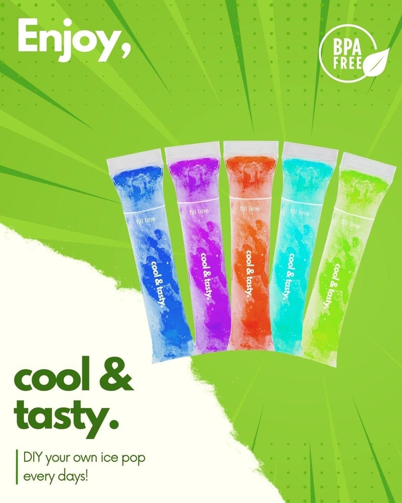ANSMIO 150 Disposable Popsicle Mold Bags with Zip Seals, 8x2" Freezer Tubes for DIY Ice Pops, Yogurt, Juice & Fruit Smoothies - Includes Funnel, BPA-Free, Ice Pop Molds - Image 2